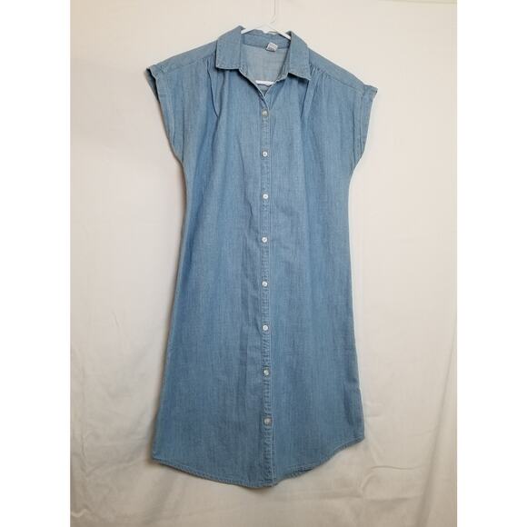 Old Navy Women's Blue Denim Shirt Dress Button Up Cap Sleeve 100% Cotton Size XS - Picture 1 of 8